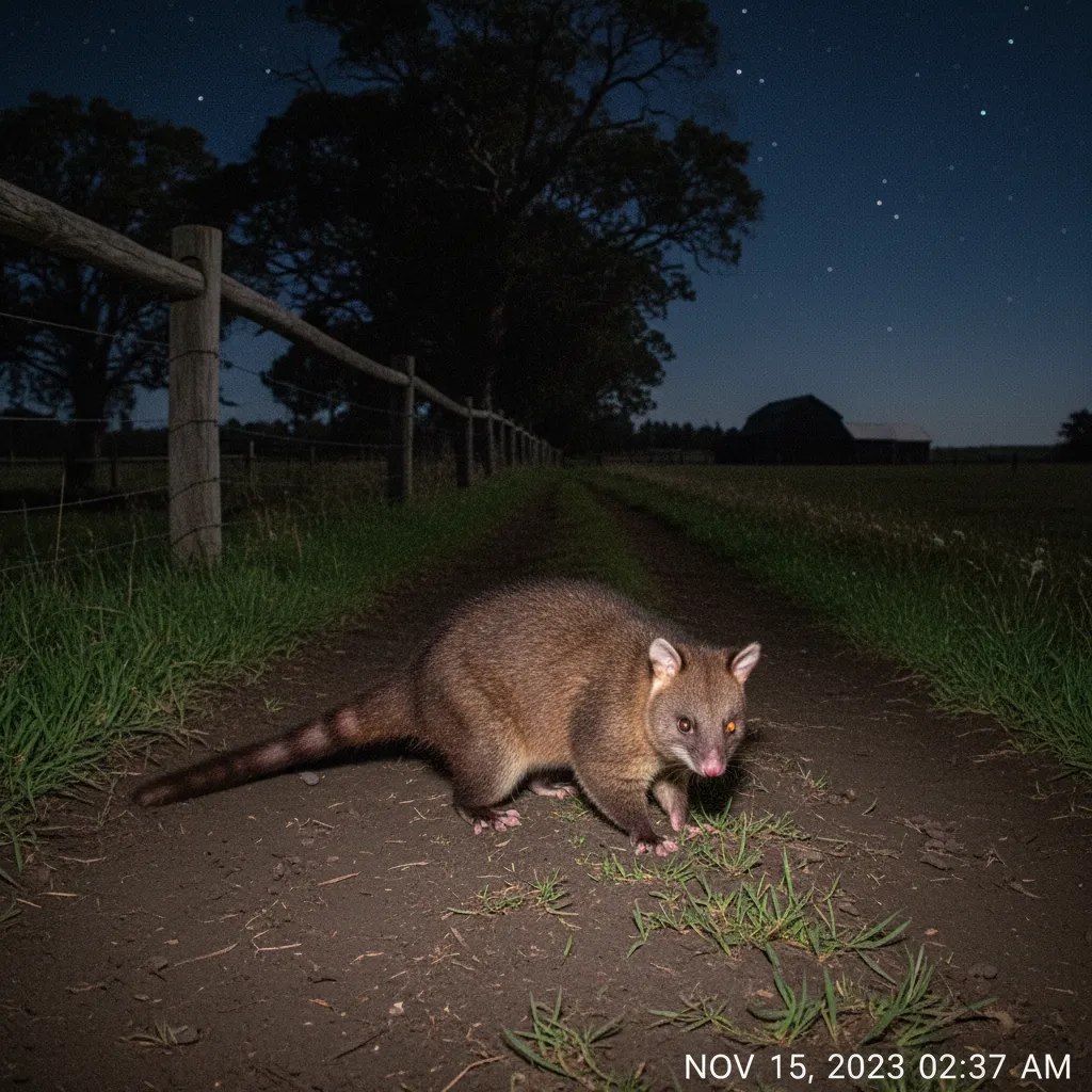 Brushtail possum near New Zealand farm boundary