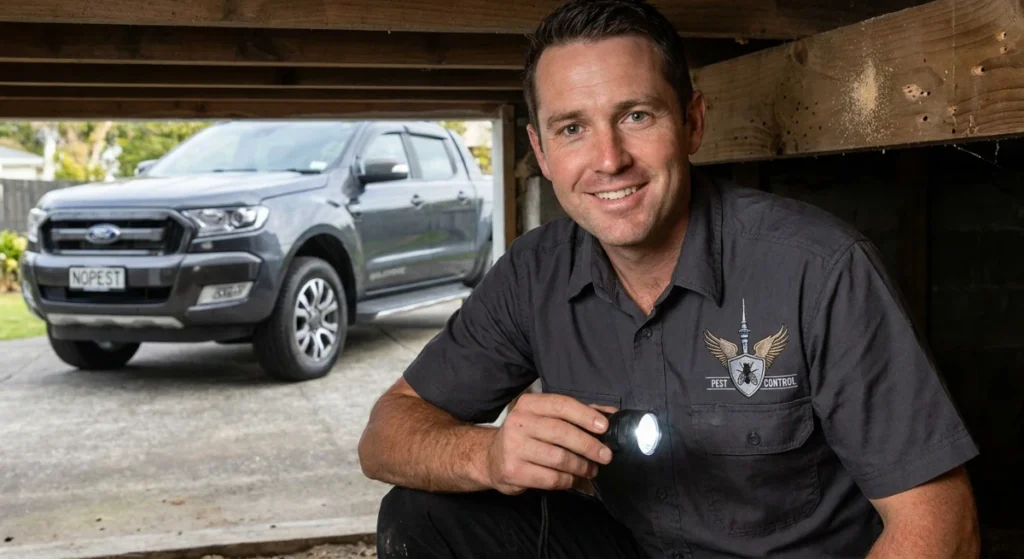 Building inspector discovering borer dust under an Auckland home