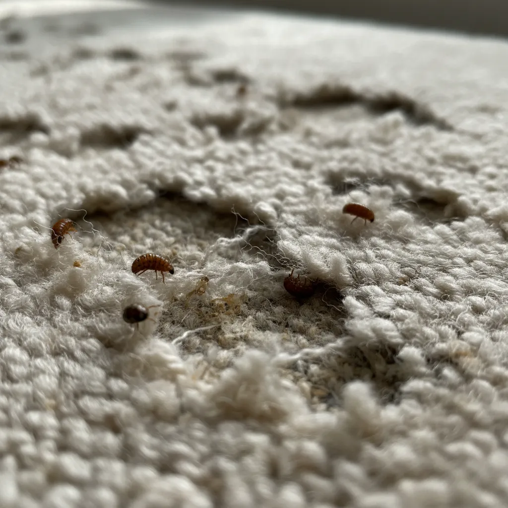 Carpet beetle damage on wool carpet