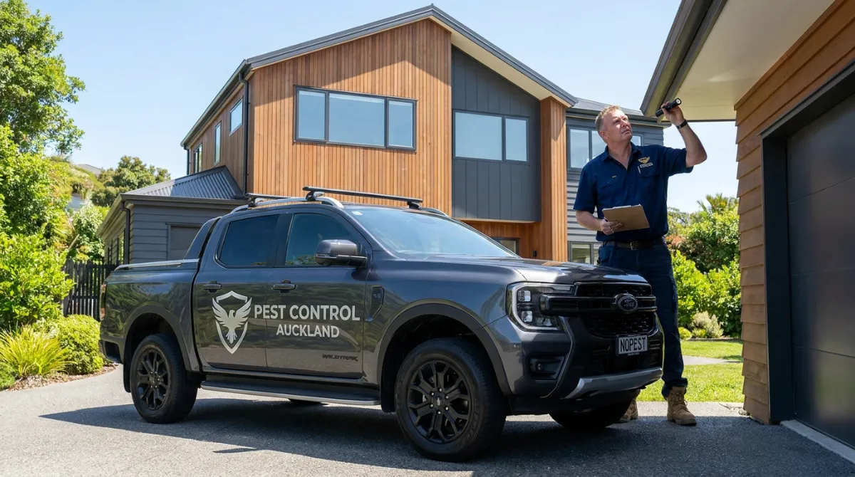 Certified Auckland pest control technician inspecting a residential property