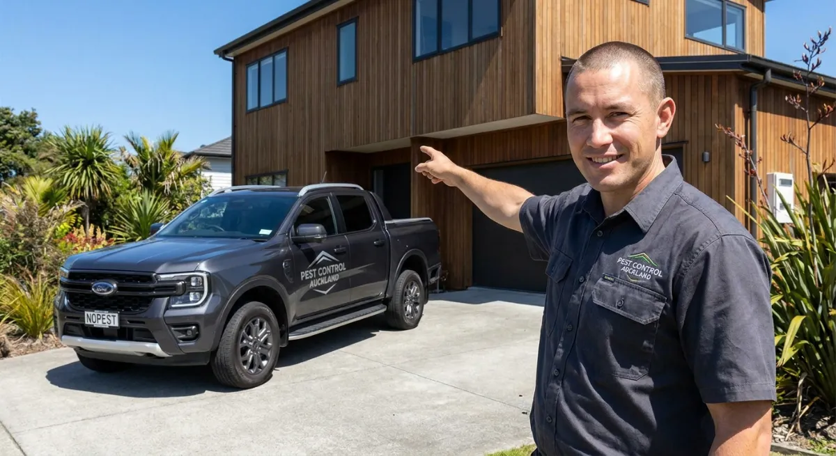 Certified pest control technician inspecting Auckland home for spring pest management