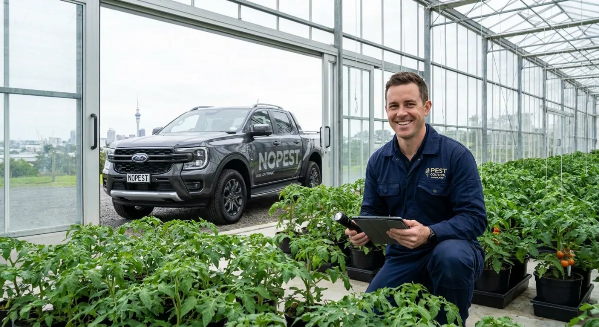 Certified technician inspecting a commercial greenhouse