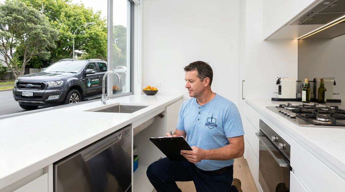 Clean Auckland CBD apartment kitchen requiring end of lease pest control