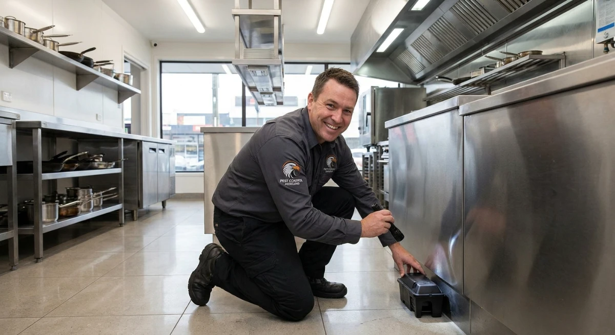 Commercial pest control monitoring in an Auckland kitchen