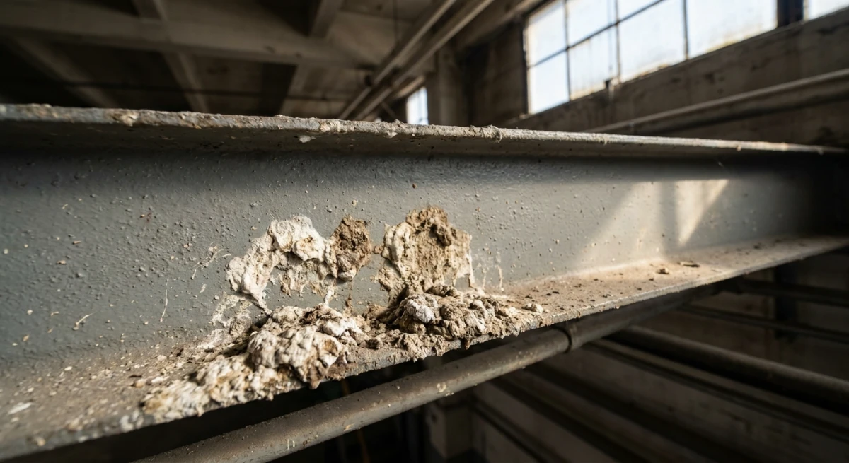 Dried pigeon guano on a commercial restaurant rafter causing health hazards