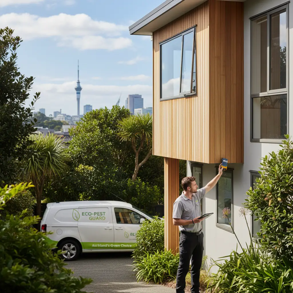 Eco-friendly pest control technician inspecting an Auckland property