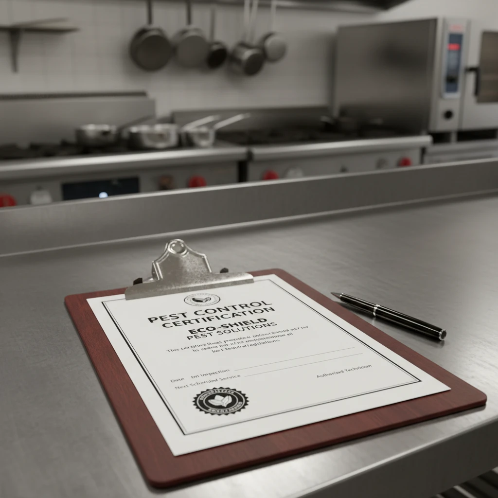 Food Act 2014 Pest Control Certificate on clipboard