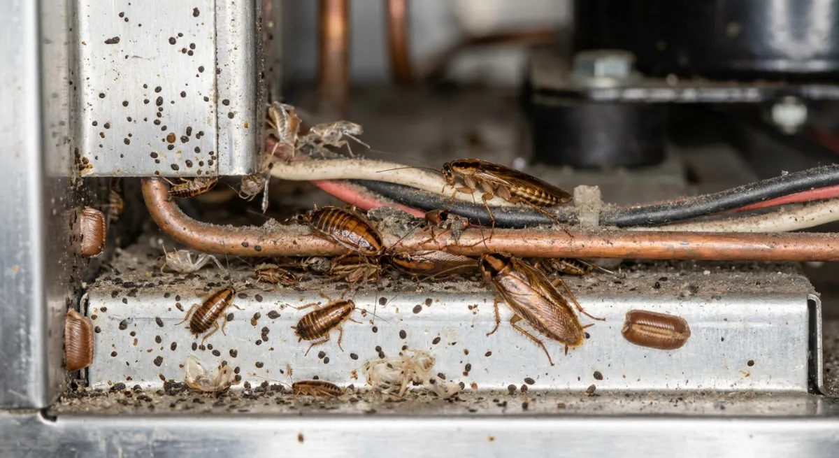 German cockroach infestation in a commercial kitchen appliance