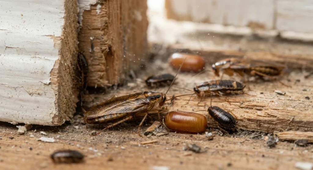 German cockroach nest behind a skirting board in an Auckland home
