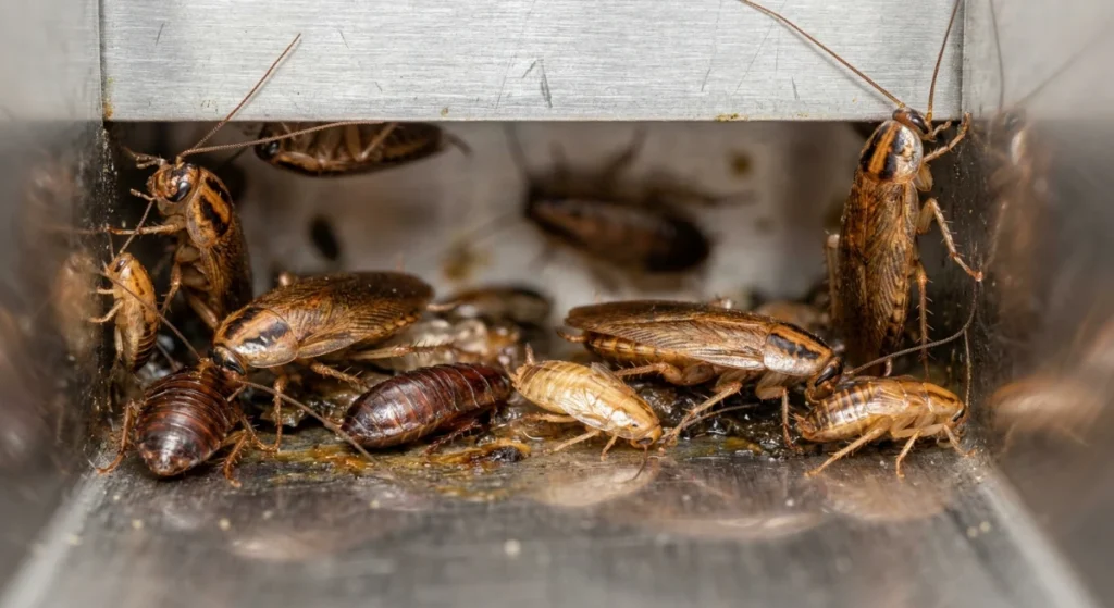 German cockroach nest in a commercial kitchen wall void