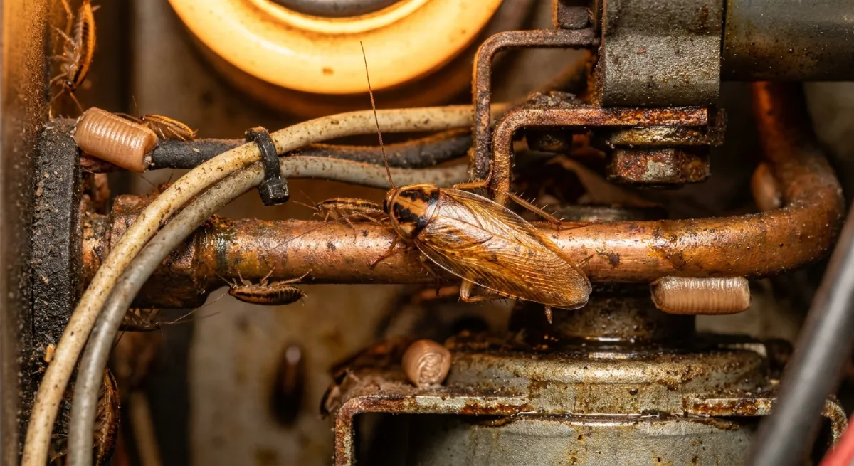 German cockroach nest inside commercial kitchen equipment