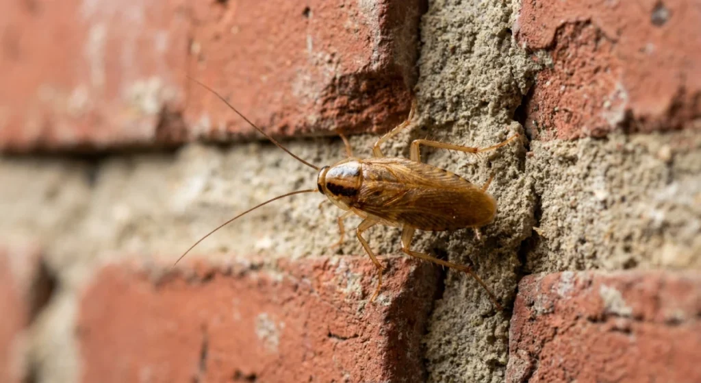 German cockroach on heritage brickwork in a Parnell commercial building