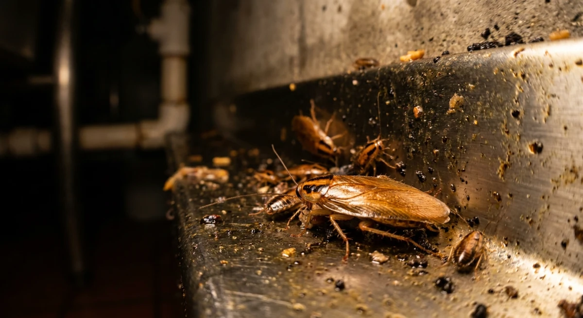 German cockroaches nesting in a commercial kitchen