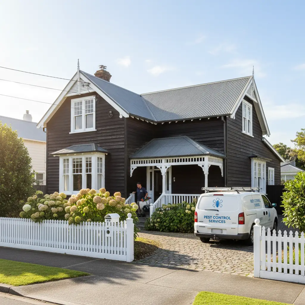 Historic Mt Eden villa with pest control service van outside