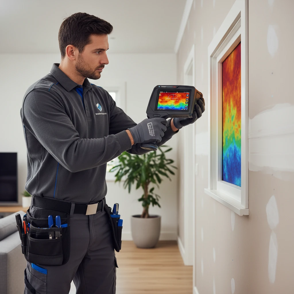 Professional pest control exterminator using thermal imaging