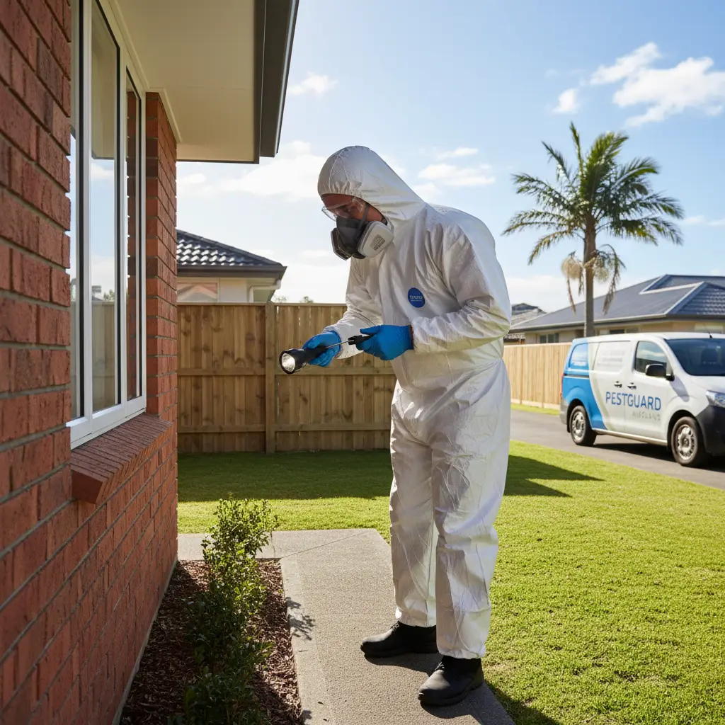 South Auckland Pest Control Certified pest control technician Ronnie performing a detailed property inspection in South Auckland