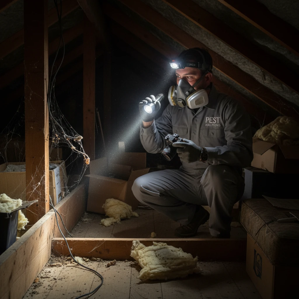 Pest control expert inspecting attic for rats and mice in South Auckland