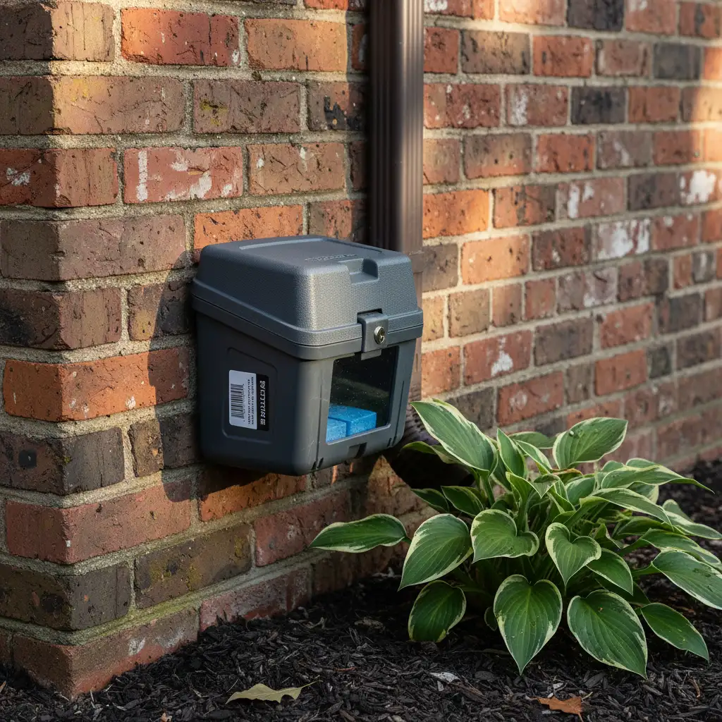 Tamper-proof rodent bait station placed outside a South Auckland home