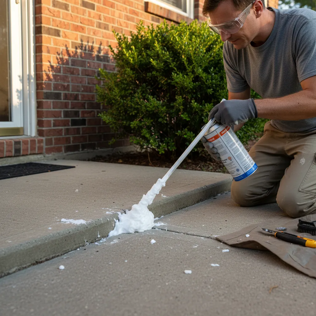 Homeowner sealing foundation cracks to prevent mice and rat entry