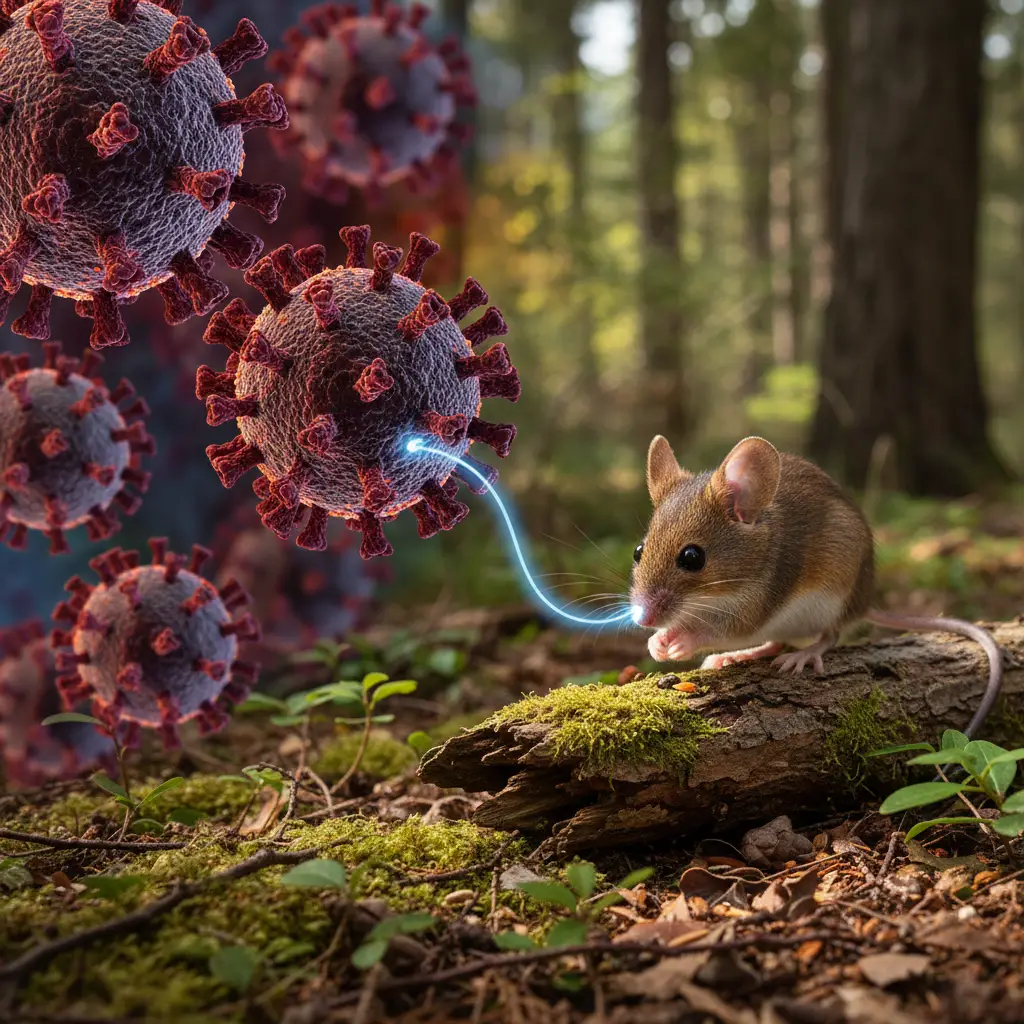 Microscopic view of Hantavirus and its carrier, the deer mouse.
