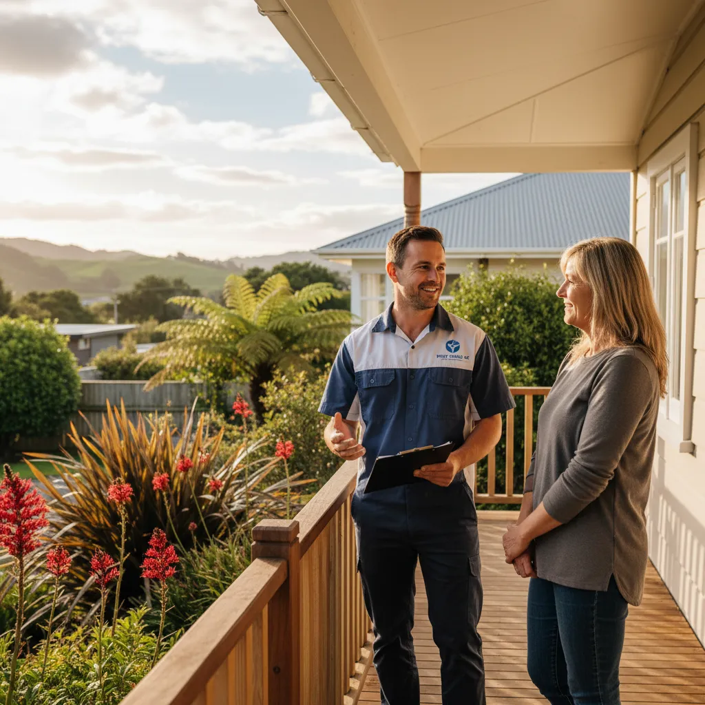 Pest control technician providing a home inspection consultation in Avondale