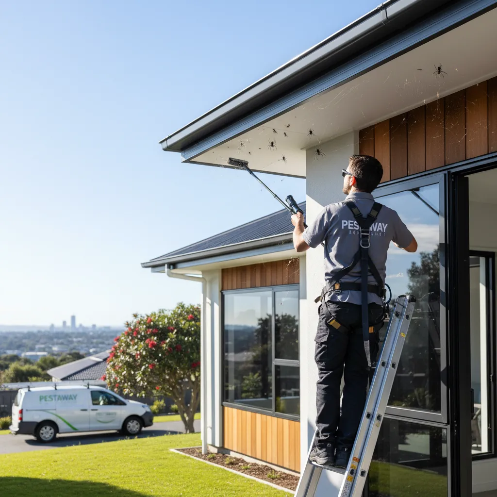 Professional spider pest control Auckland technician inspecting a home for White Tail spiders