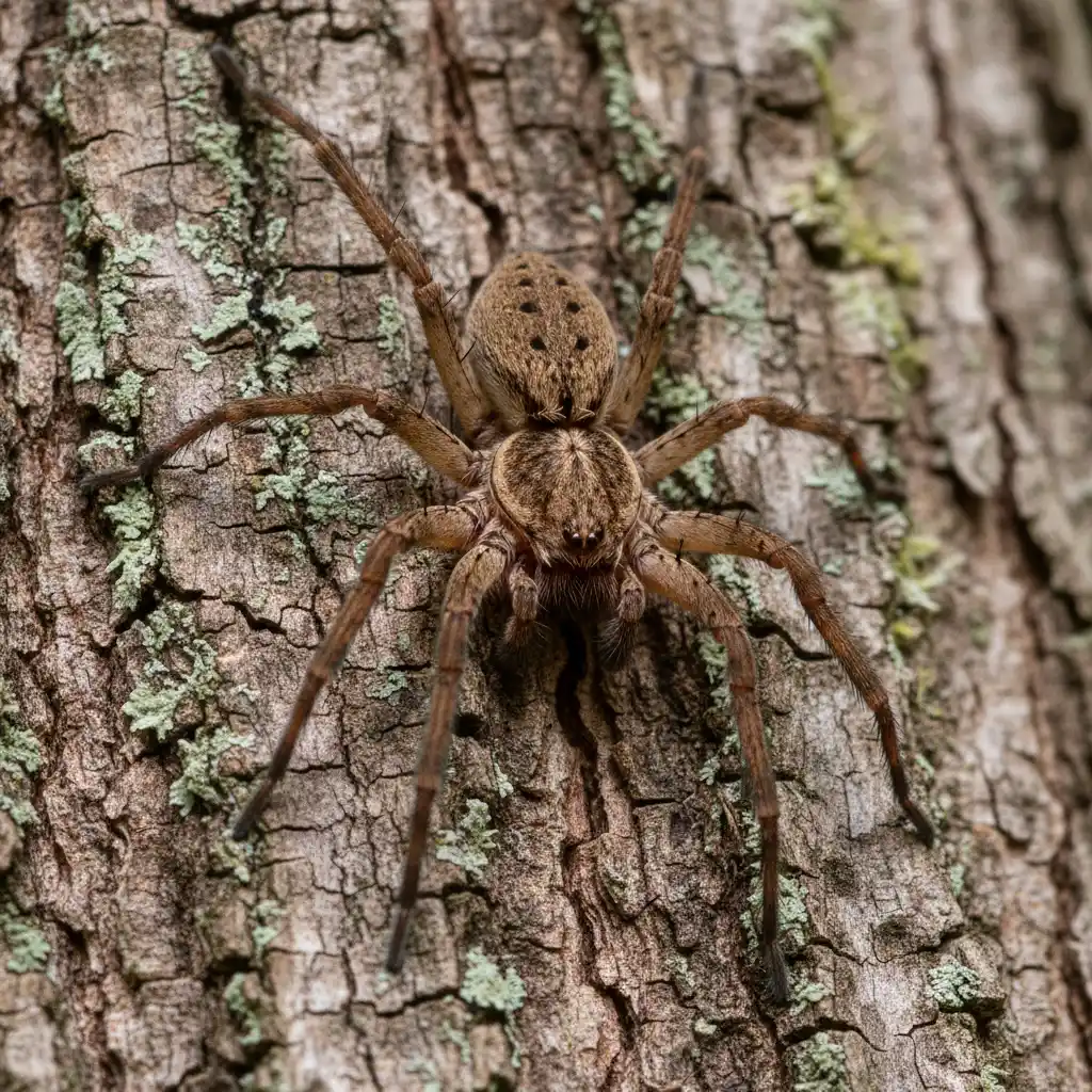 Close up identification of an Avondale spider on tree bark