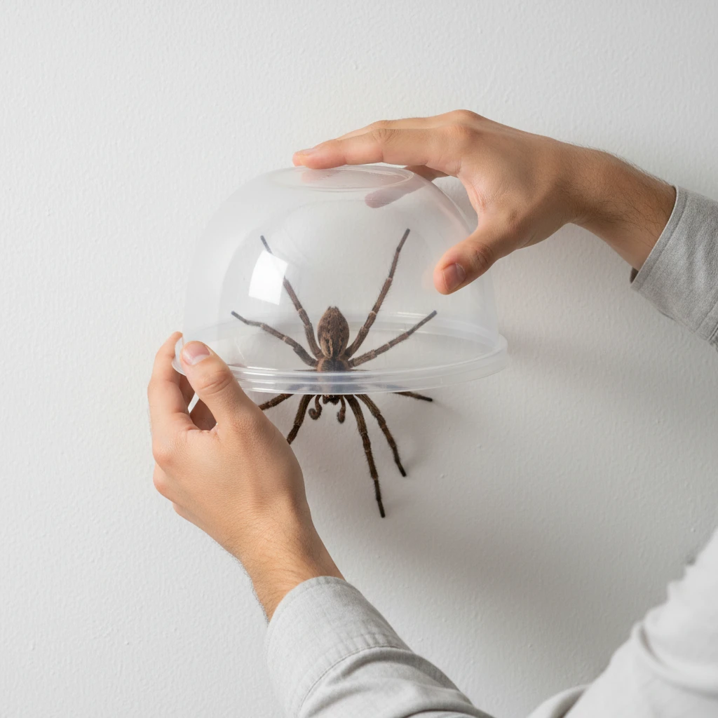 Safely catching an Avondale spider with a plastic container