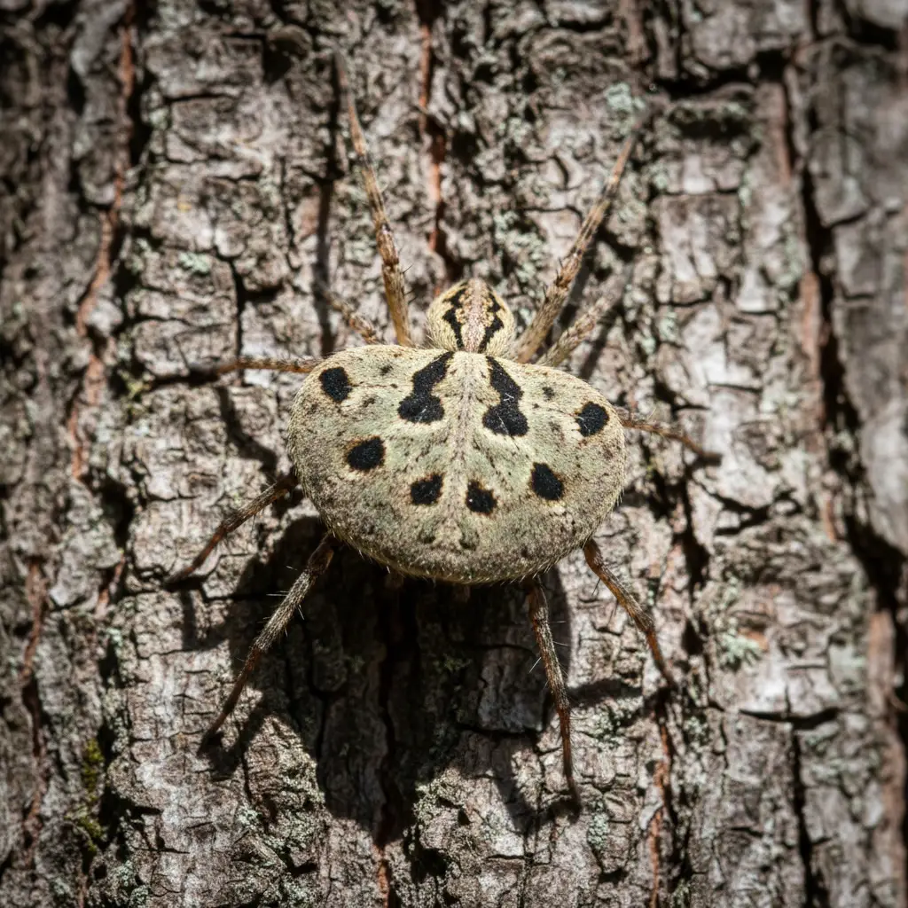 Close up identification of an Avondale spider on tree bark