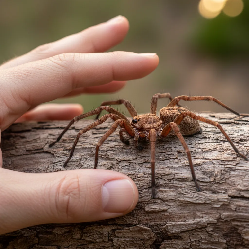 Avondale spider next to a human hand showing scale