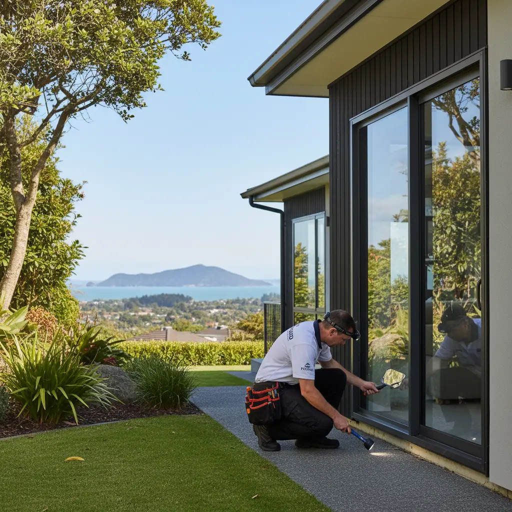 Professional insect control North Shore technician inspecting a home