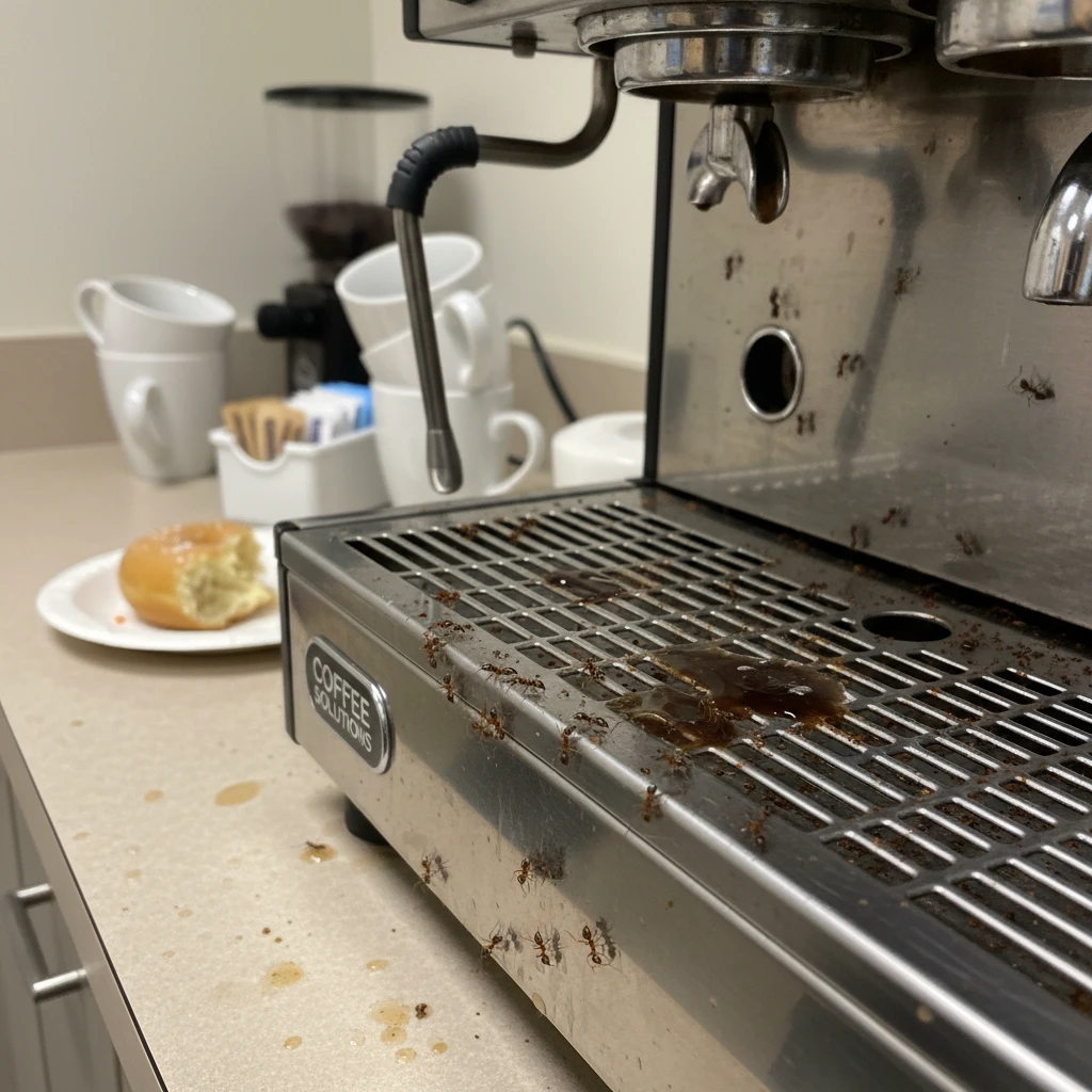 Ants infesting an office breakroom coffee station