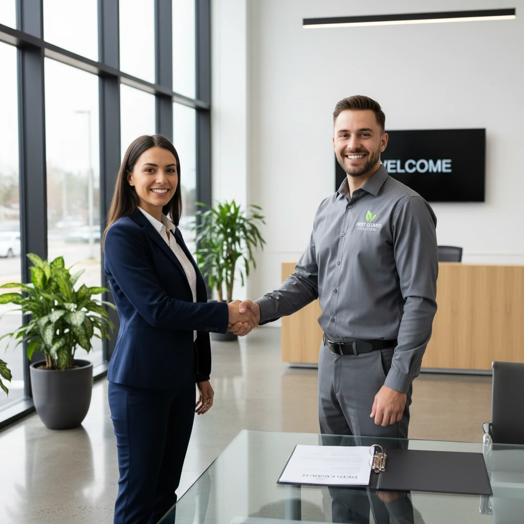 Business owner consulting with a pest control expert