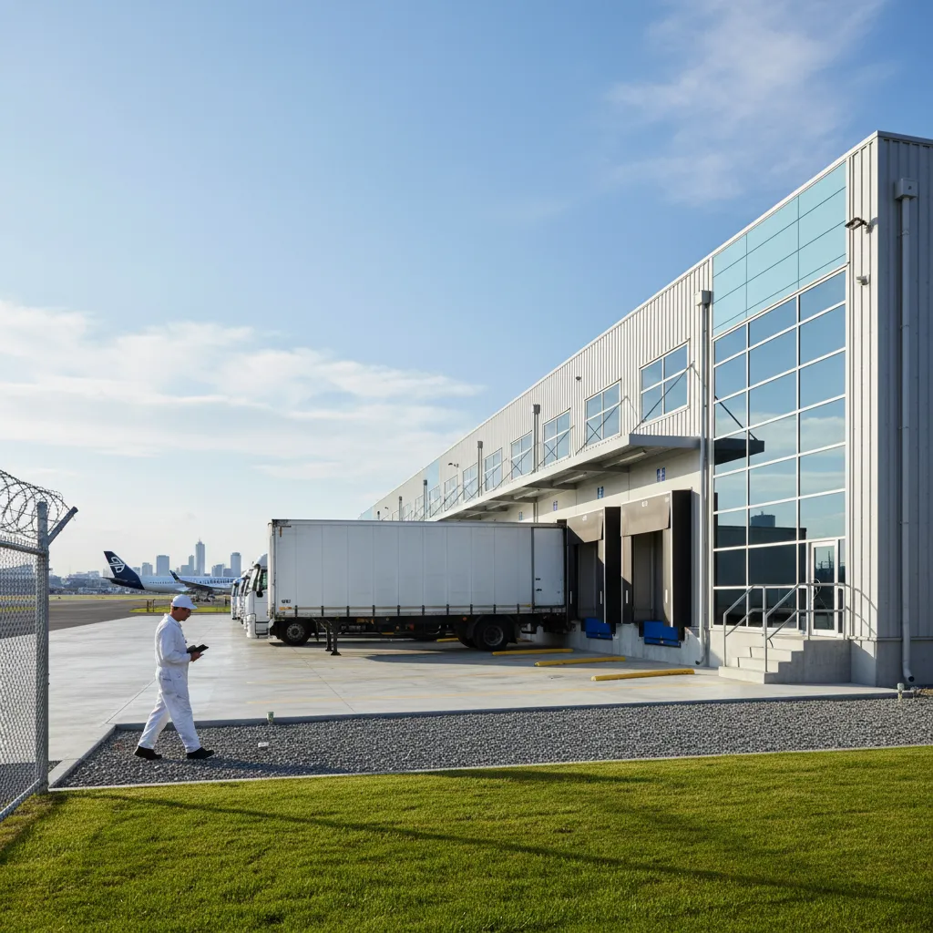 Commercial pest control technician inspecting an Auckland Airport warehouse