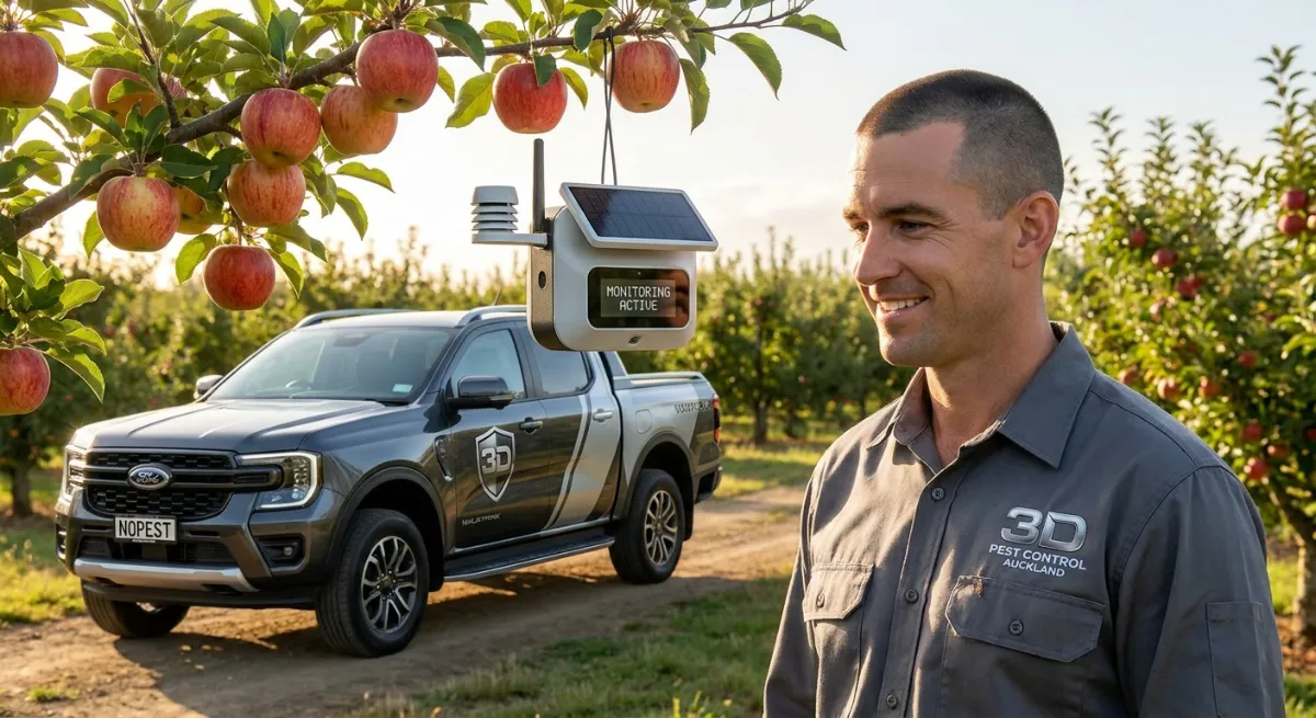 IoT pheromone pest trap in a New Zealand orchard
