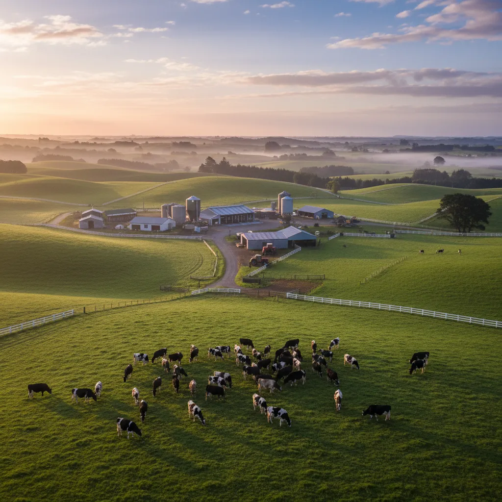 Lush dairy farm in Franklin New Zealand vulnerable to agricultural pests
