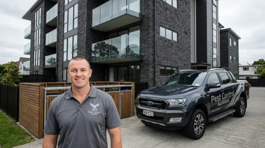 Modern Auckland apartment complex requiring body corporate pest management