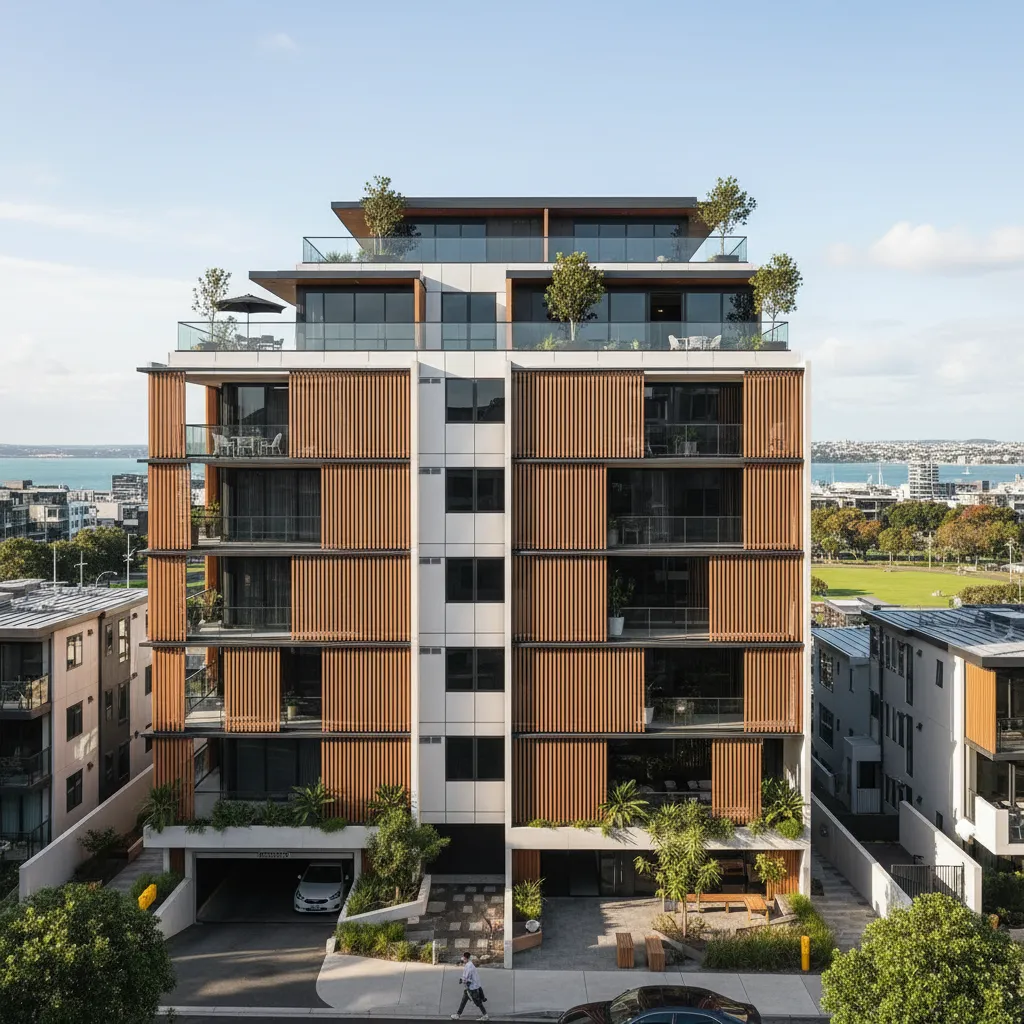 Modern Auckland apartment complex requiring pest management