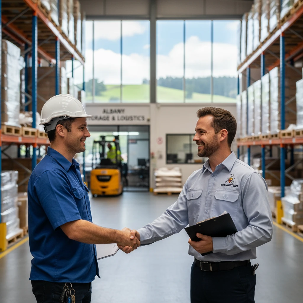 Pest control expert consulting with a client in Albany