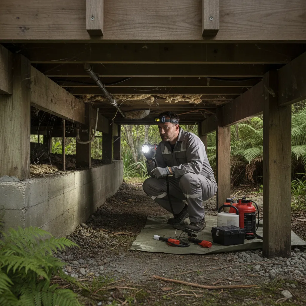 Pest control inspection in a Parnell sub-floor
