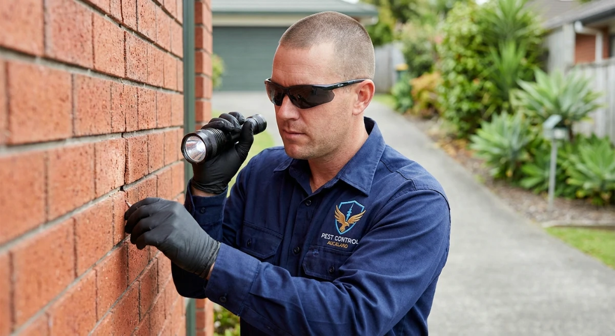 Pest control technician inspecting Auckland home for spiders