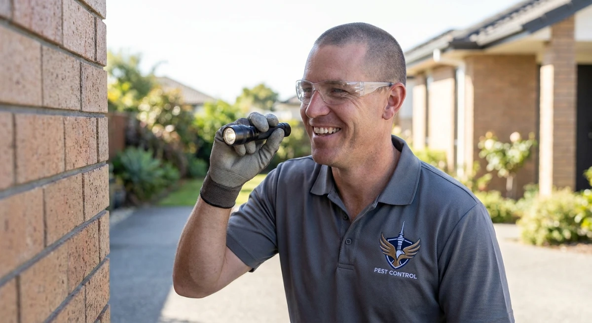 Pest control technician inspecting Auckland home for spiders