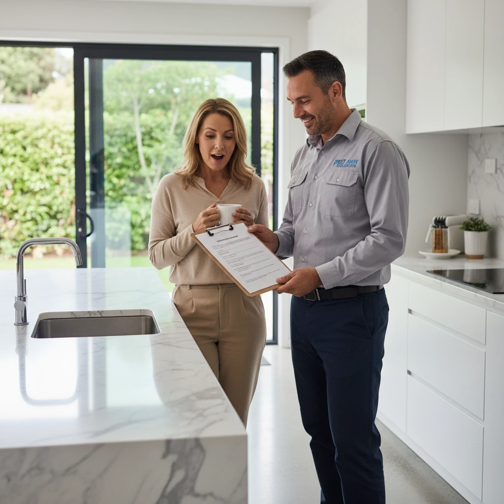 Pest control technician providing a transparent quote in Parnell
