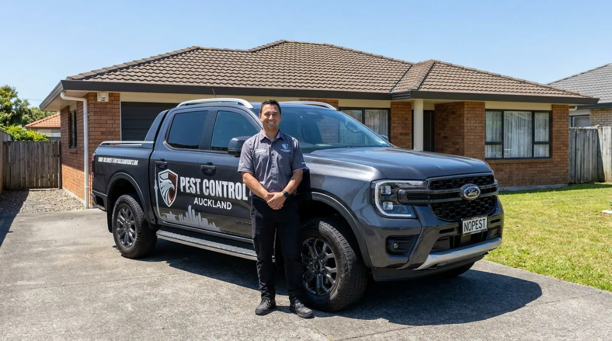 Pest Control Van parked outside a residential home in South Auckland