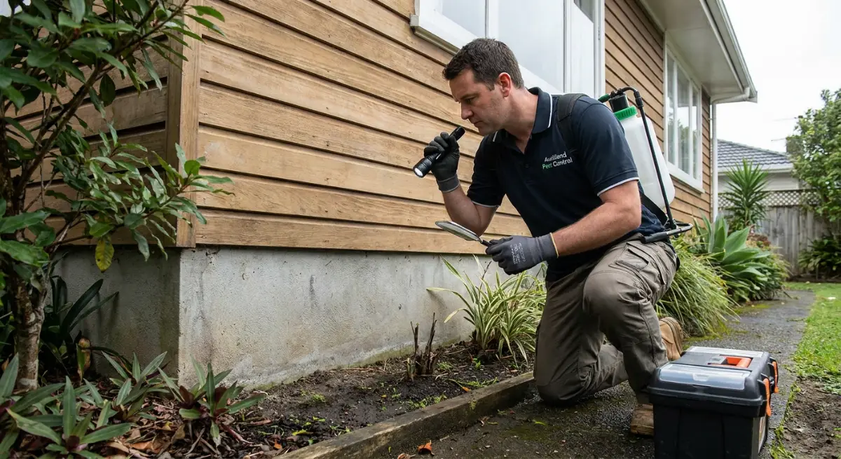Pest technician performing rat control north shore inspection