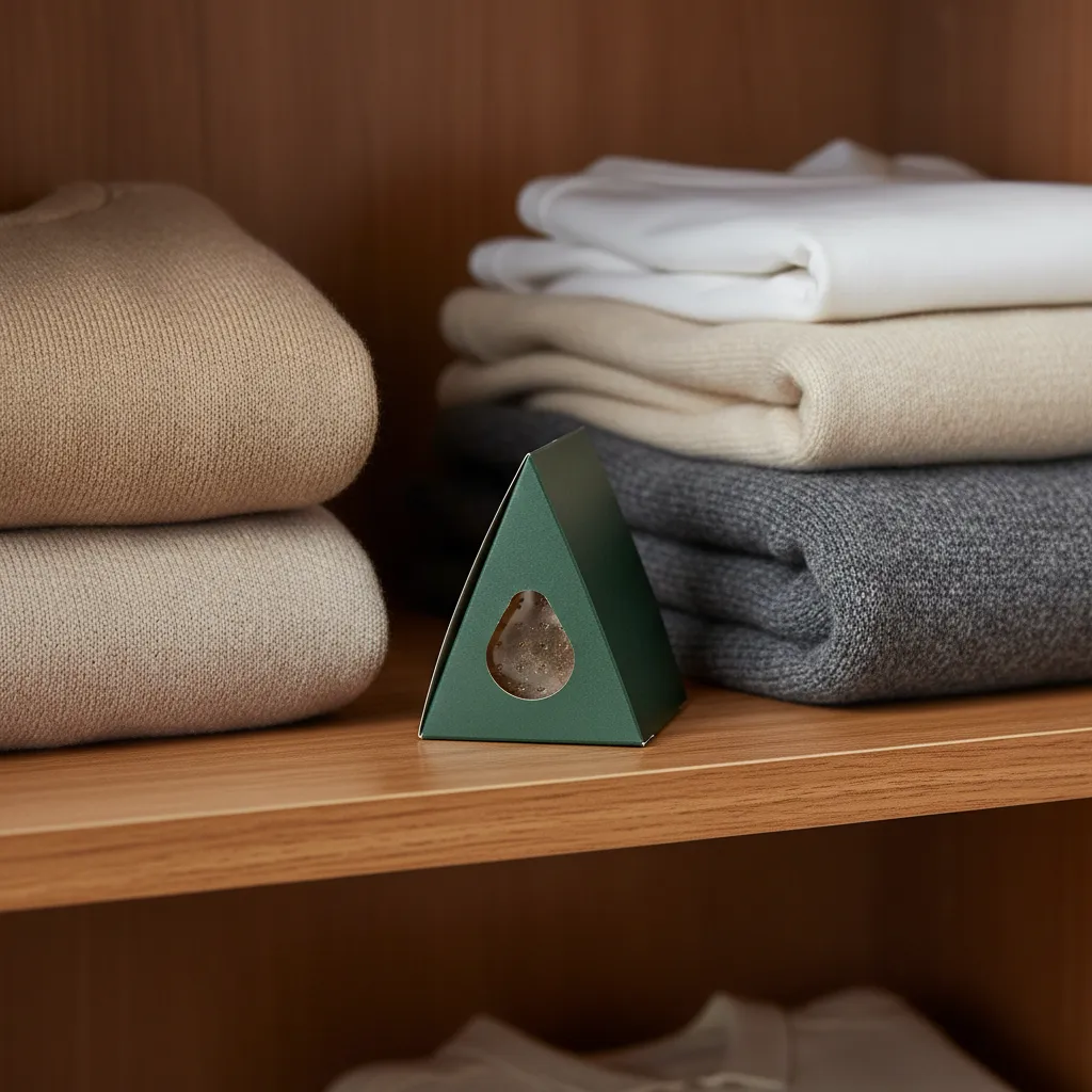 Pheromone moth trap on closet shelf