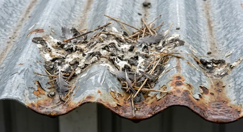 Pigeon guano corroding an Auckland commercial roof