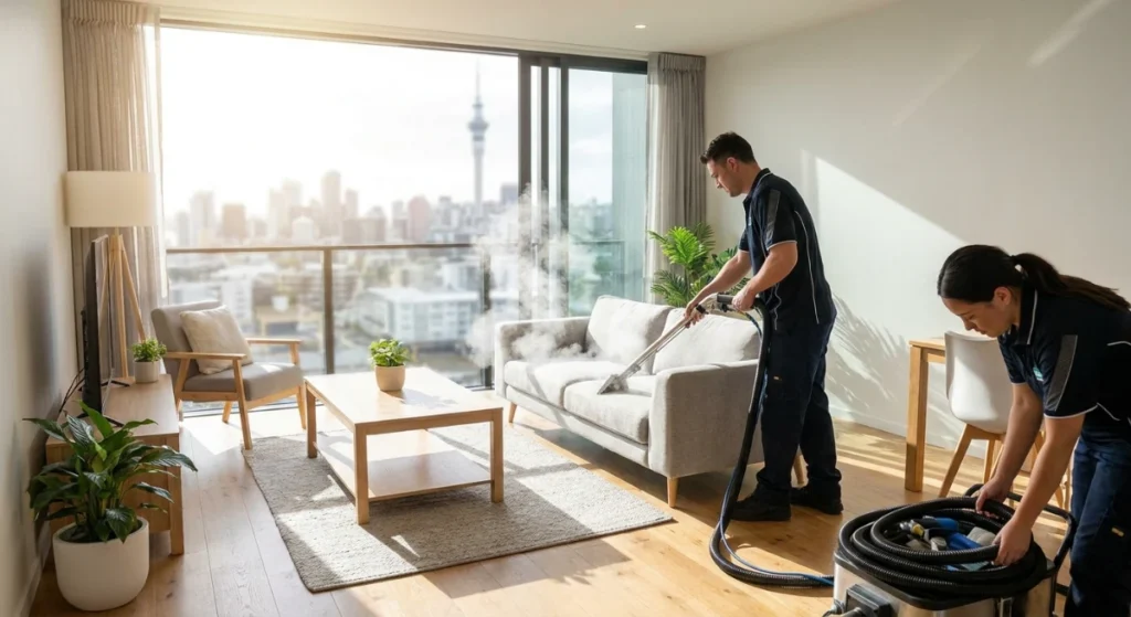 Professional carpet cleaning in an Auckland apartment