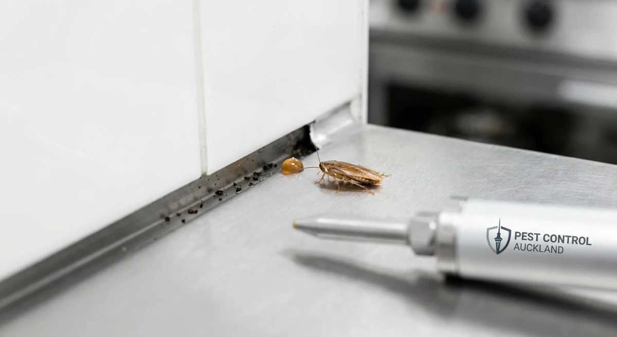 Professional cockroach gel bait placed discreetly in an Auckland commercial kitchen