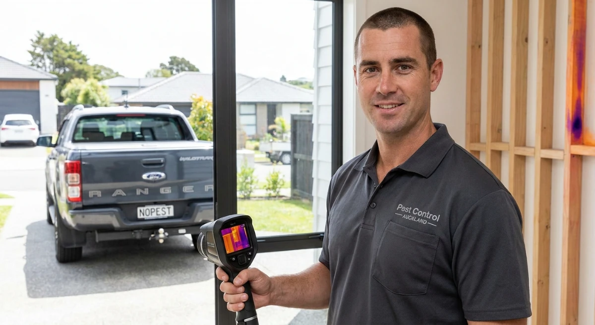 Specialized Pest Solutions: Termites Auckland Professional pest control technician conducting a thermal termite inspection in Auckland